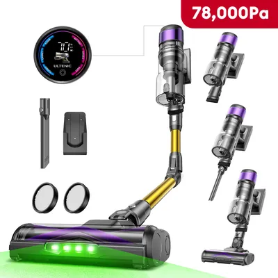 Produktbild von Ultenic UL20P Akku Staubsauger,78000PA/ 650W/70Min, Staubsauger Kabellos Mit Selbststehendes Design, Flexibles Biegegelenk, Anti-Tangle Bodenbürste