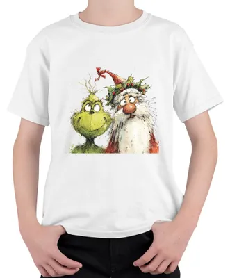 Produktbild von Grinch Weihnachtsmann frech Weihnachtsspaß Aquarell Cartoon Kinder T-Shirt, Weiß, 128