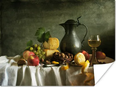 Produktbild von MuchoWow® Poster Rustikal - Käse - Teekanne - Obst - Stilleben 160x120 cm - Foto Plakat