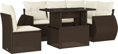 Produktbild von vidaXL 6-tlg. Garten-Sofagarnitur mit Kissen Braun Poly Rattan