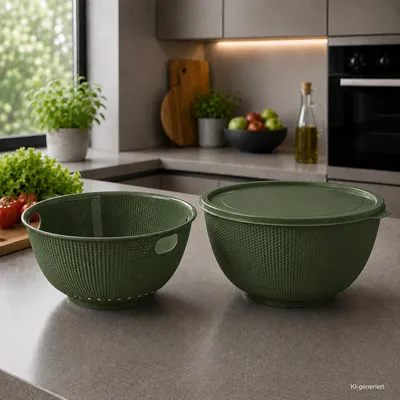 Rührschüssel mit Deckel + Salatseiher Sieb Grün Kunststoff 3,7L