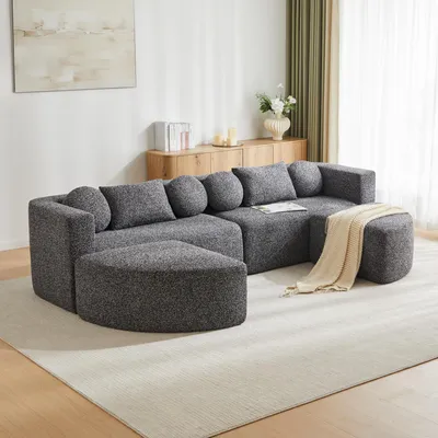 Produktbild von STILVORA Schlafcouch modular mit Schlaffunktion, Wohnzimmersofa vollkomprimiert aus Chenille, Sofa ohne Montage, Schwarz