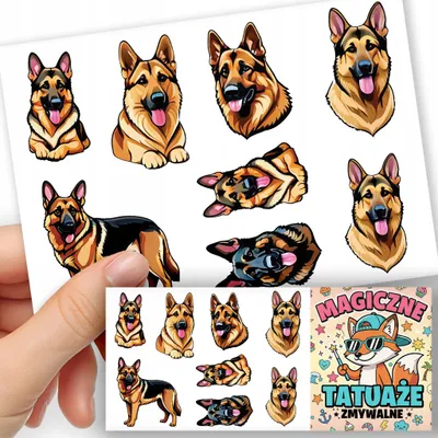 Zdjęcie produktu dla Tatuaże Zmywalne Dla Dzieci Tymczasowe- Psy Rasa Owczarek Niemiecki - 8 El.
