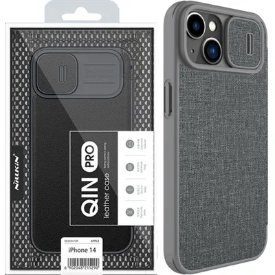 Zdjęcie produktu dla Nillkin Qin Cloth Pro Case Etui Do Iphone 14 Plus Osłona Na Aparat Kabura Pokrowiec Obudowa Z Klapką Szary