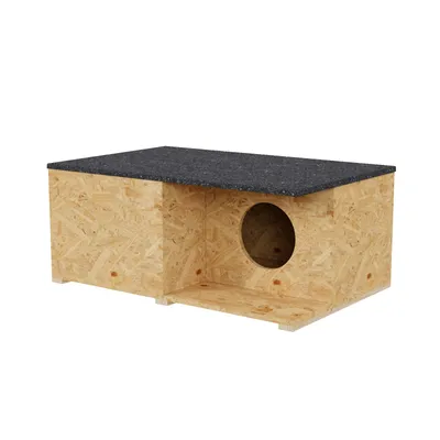 Image de QLS Maison pour chats OSB Outdoor - 59x37x27 cm Résistant aux intempéries avec toit amovible, brun 11359