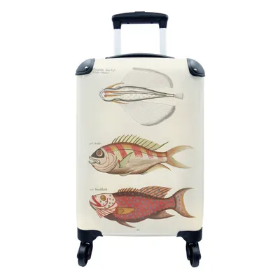 Produktbild von MuchoWow® Koffer Handgepäck Trolley Rollkoffer Kleine Reisekoffer mit 4 Rollen - Fisch - Jahrgang - Meer - Cabin Size < 55x40x23 cm & 55x40x20 cm - Fotokoffer - Kabinenkoffer - Boardgepäck - Reise-Box - Reisekoffer - Reisegepäck - Koffer mit Bild - Trolley für Kinder