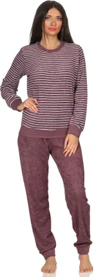 Produktbild von Wunderschöner Damen Frottee Pyjama mit Bündchen in Streifenoptik - 291 201 13 774 ; beere , 44