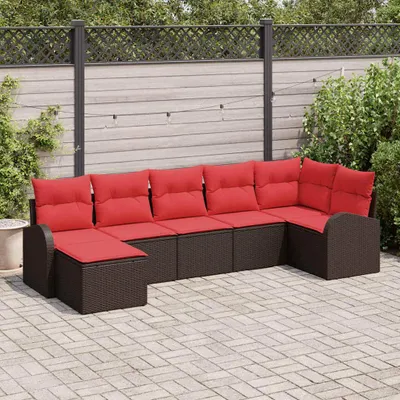 Obrázek produktu pro Maison Exclusive – Sada zahradního nábytku (7 kusů), hnědá [syntetický materiál]: Polyratan