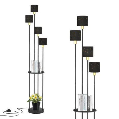 Produktbild von Puluomis Stehlampe 4 flammige Stehleuchte Standleuchte Bodenlampe, mit Fußschalter, E14 Fassung für Schlafzimmer Wohnzimmer Regal 160cm Schwarz