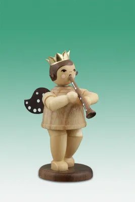 Produktbild von Holzfigur Musikantenengel mit Klarinette natur ohne Krone Höhe 6cm NEU