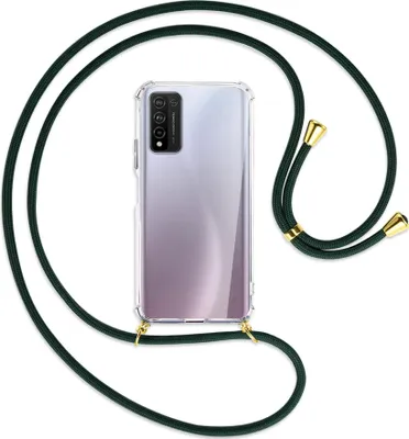 Produktbild von Handykette Backcover-Schutzhülle mit Band (Metall goldfarben) für Honor 10X Lite - dunkelgrün