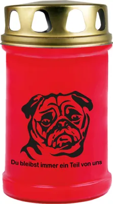 Obrázok produktu pre Hrobová sviečka červená, doba horenia: 48 hodín, motív: Pug