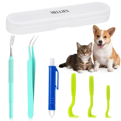 Produktbild von Zeckenzangen Set 6er Pack Edelstahl Zeckenhaken Zeckenpinzette Zeckenentferner für Mensch Hund Katze Kinder mit Aufbewahrungsbox Blau Grün