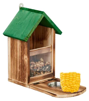 Produktbild von Eichhörnchen Futterhaus Futterstation - Holz Futtertisch - Maiskolbenhalter - Trinkschale