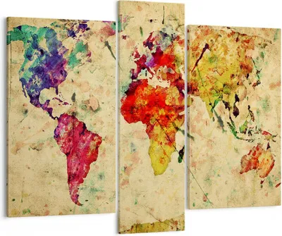 Produktbild von Bild auf Leinwand - Leinwandbild - Karte Welt modern - 95x80cm - Wand Bild - Wanddeko - Wandbilder - Leinwanddruck - Bilder - Kunstdruck - Wanddekoration - Leinwand bilder - Wandkunst - CB95x80-3582