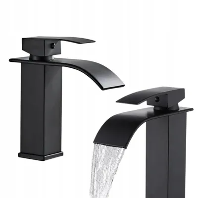 Produktbild von AjieQAQ Waschtischarmatur Schwarz Wasserfall Design Badarmatur Einhebelmischer Standarmatur für Waschbecken