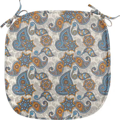 Produktbild von ABAKUHAUS Jahrgang Polster für Esszimmerstühle, Paisley, Dekoratives wasserfestes Kissen mit Riemen für Küchensitze, 40 cm x 40 cm, Violettblau Ringelblume