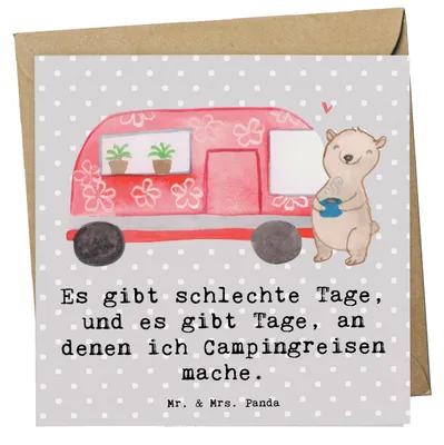 Produktbild von Mr. & Mrs. Panda Grußkarte Bär Camper - Grau Pastell - Geschenk, Zelten, Wohnmobil, doppelkarte, Urlaub, Klappkarte, Campingplatz, Glückwunschkarte, Campen, faltkarte
