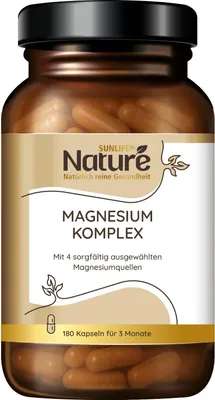 Produktbild von SUNLIFE® NATURE Magnesium Komplex 400mg Kapseln 3 Monats-Pack Müdigkeit Muskeln Energie Mineral Entspannung 180 Stk