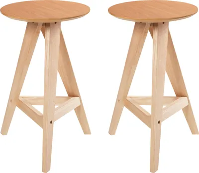 Produktbild von BELIANI Barhocker 2er Set Hellbraun Gummibaumholz Ohne Rückenlehne Retro Stil Tresenhocker Barstühle Küche Esszimmer