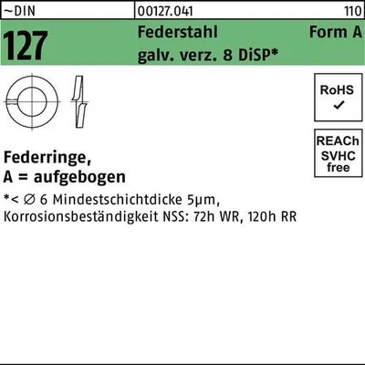 Produktbild von Reyher  Federringe DIN 127 FederSt. A 3 Zn DiSP (1000 Stück)