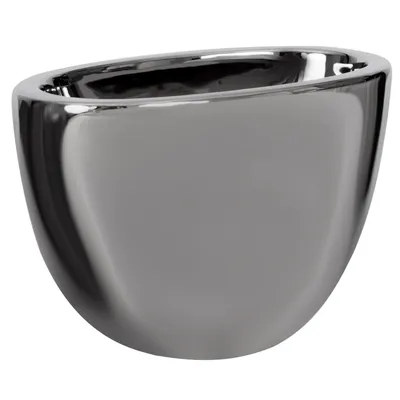A shiny silver ceramic pot on a white background.
