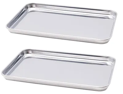 Produktbild von 2 Stück Backblech Edelstahl Grillschale Kuchenblech Rechteckig 26.5 x 20.5 x 1.2 cm