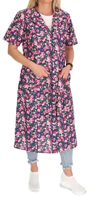 Produktbild von Knopfkittel Baumwolle mit Arm bunt Kochschürze Hauskleid Kittel Schürze Gürtel, Farbe:rot, Größe:62