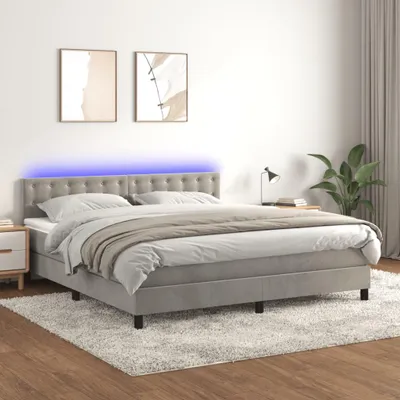 Zdjęcie produktu dla Łóżko Kontynentalne Z Materacem I Led, Szare 160X200Cm, Aksamit Lumarko!