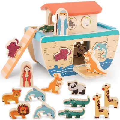 Produktbild von Omgoods – Holzeschiff Noah mit Tieren, Spielzeug für Kinder
