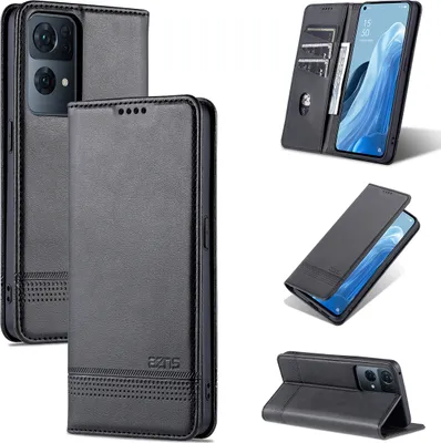 Produktbild von OPPO Reno7 Pro 5G Leder Hülle, Klapphüllen Brieftasche Magnetverschluss Ständer Schutzhülle für OPPO Reno7 Pro 5G Schwarz