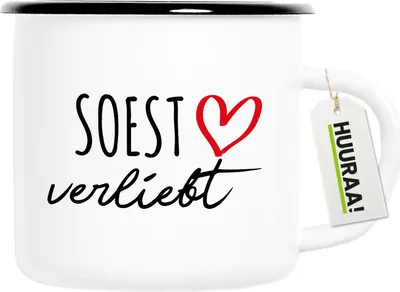 Produktbild von Huuraa Emaille Tasse Soest verliebt 300ml Vintage Campingbecher Geschenkidee