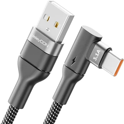 Produktbild von deleyCON 2m USB-C Kabel 90° USB-A auf USB-C Ladekabel Datenkabel