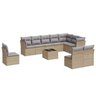 Produktbild von vidaXL 11-tlg. Garten-Sofagarnitur mit Kissen Beige Poly Rattan