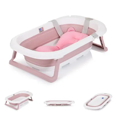 Produktbild von Chipolino Babywanne Isla mit Badekissen faltbar, integrierter Wasserablauf rosa