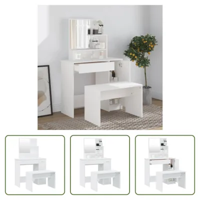 Produktbild von The Living Store Schminktisch-Set Weiß 86,5x35x136 cm