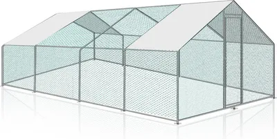 Immagine prodotto di Jopassy pollaio all'aperto grande casa per polli tetto recinto ruspante pollame con telaio in acciaio zincato PE e porta con serratura 3 x 8 x 2 m