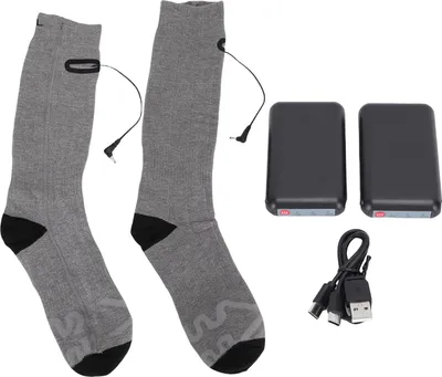 Zdjęcie produktu dla 1 para skarpetek z ogrzewaniem elektrycznym, ogrzewanie dwustronne, termiczne na zimę, 3 poziomy, temperatura, 2 sztuki, bateria 4000 mAh, kolor szary