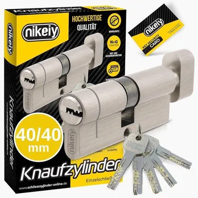 Productafbeelding van Knopcilinder 40/40 met boorbeveiliging, draaischakelaar voor deurslot, 5 sleutels - 80 mm