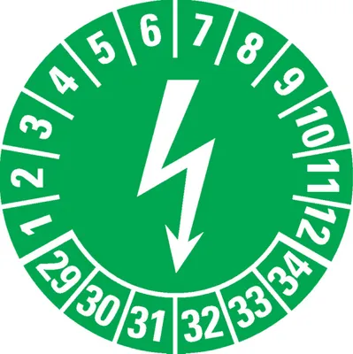 Produktbild von Dreifke® Prüfplakette Blitzpfeil 29-34, grün, Dokumentenfolie, selbstklebend,...