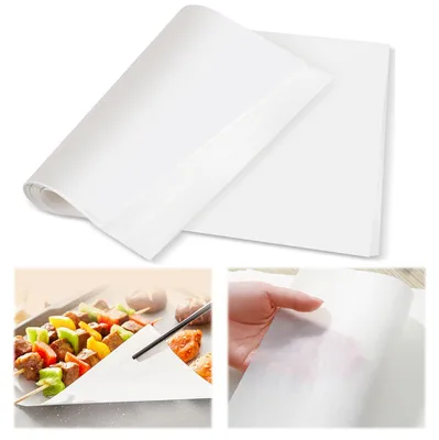 Produktbild von 100 Blatt weißes, fettdichtes Papier für Lebensmittel, wasser- und ölbeständig, geeignet für Sandwiches, Käse, Hamburger und Pommes frites.
