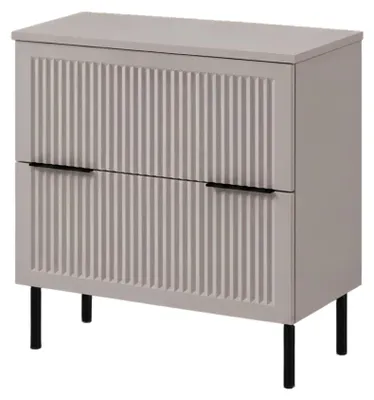 Zdjęcie produktu dla Szafka łazienkowa stojąca 60, front z frezowaniem 18 mm, płyta laminowana "Kaschmir", uchwyty w dwóch kolorach, wymiary: 60 x 46 x 73,6 cm, Obraz wygenerowany przez AI