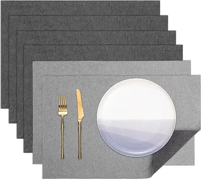 Immagine prodotto di Tovagliette impermeabili e antiscivolo, set da 6, 45 x 30 cm, in tessuto grigio chiaro
