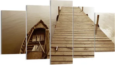 Produktbild von Bild auf Leinwand - Leinwandbild - 5 Teile - Brücke Boot Sepia - 160x85cm - Wand Bild - Wanddeko - Wandbilder - Leinwanddruck - Bilder - Wanddekoration - Leinwand bilder - Wandbild - EA160x85-4135