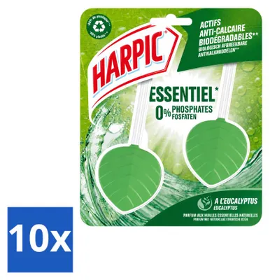 Image de 10 pastilles pour cuvette de toilette Harpic Eco, parfum eucalyptus, enrichies d'huiles essentielles naturelles, pack économique, 10 pièces