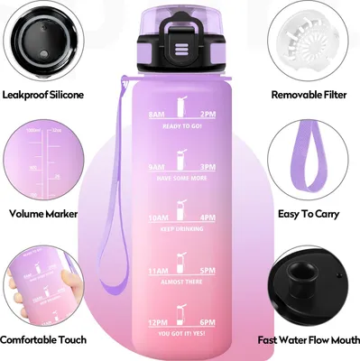 Imagen del producto de Botella de agua de 1 litro, libre de BPA, a prueba de fugas, ideal para deportes