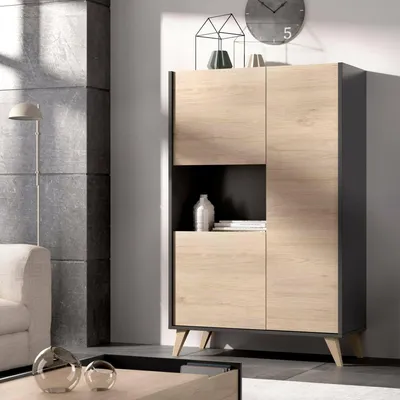 Imagen del producto de Crono - Aparador, 81x43x135h cm Roble Marrón, 4 Estantes