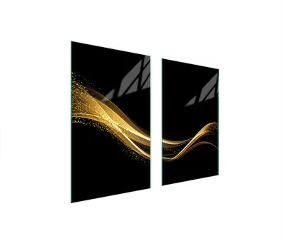 Produktbild von Herdabdeckplatten 2 teilig 75x52 Glaskeramikkochfeld Abdeckung Glas Schneidebrett Golden Schwarz