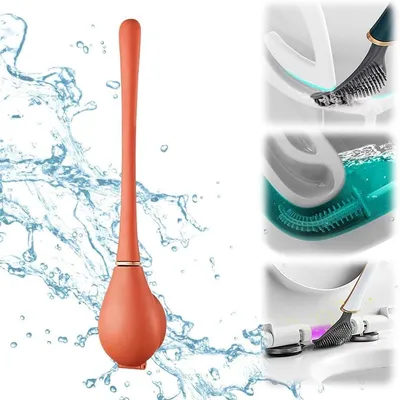 Produktbild von WC Bürste,wandmontiert Silikon Toilettenbürste,Klobürste, mit ohne Bohren Klobürstenhalter,rutschfester Griff, schnelltrocknend,orange