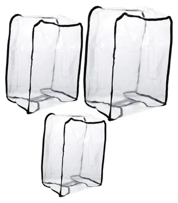 Obrázek produktu pro 3 kusy ochranných obalů na zavazadla vyrobené z odolného PVC materiálu. Ochranné pouzdra pro cestovní zavazadla. Průhledné obaly na kufry, které chrání před poškrábáním a nečistotami. Opakovaně použitelné obaly na zavazadla s vnitřní výplní